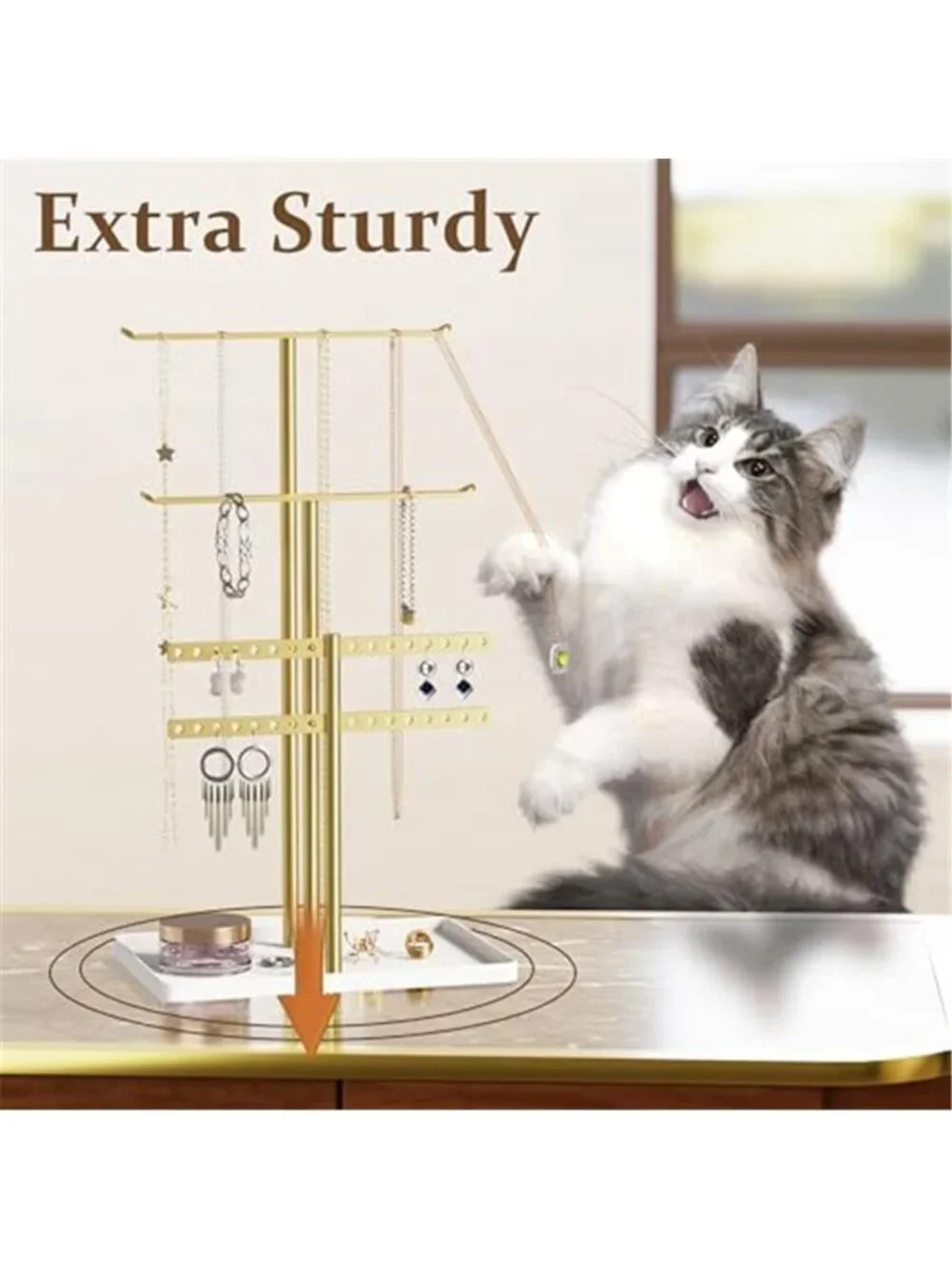 Jewelry Organizer Stand Necklace Bracelet Earring Holder Display Tray Gold 4 Bar
